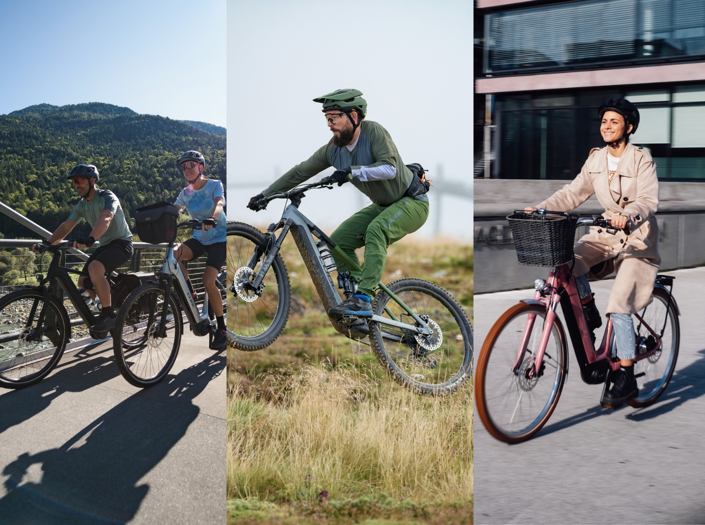 Actionfotos von Radfahrern mit Cube E-Bikes